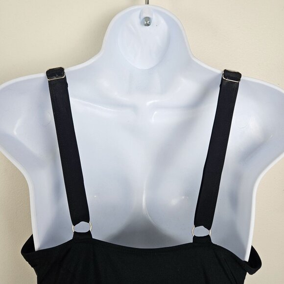 Womens Black One-Piece Swimsuit V Neck Sheer Mesh Panel Adjustable Straps Medium - Picture 8 of 9